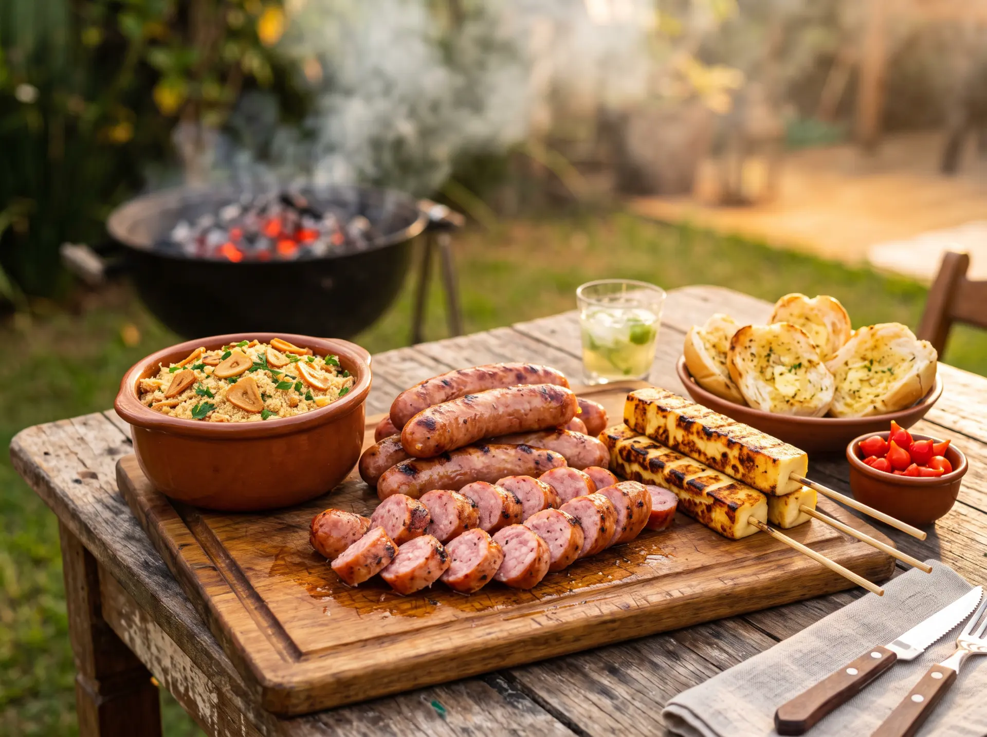 Churrasco de domingo com farofa de alho