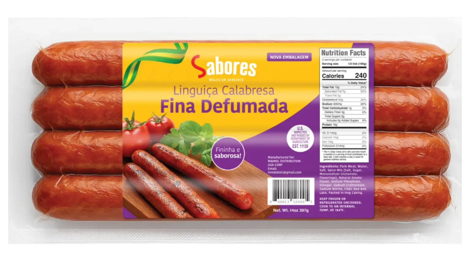 Embalagem Linguiça Calabresa Fina Defumada