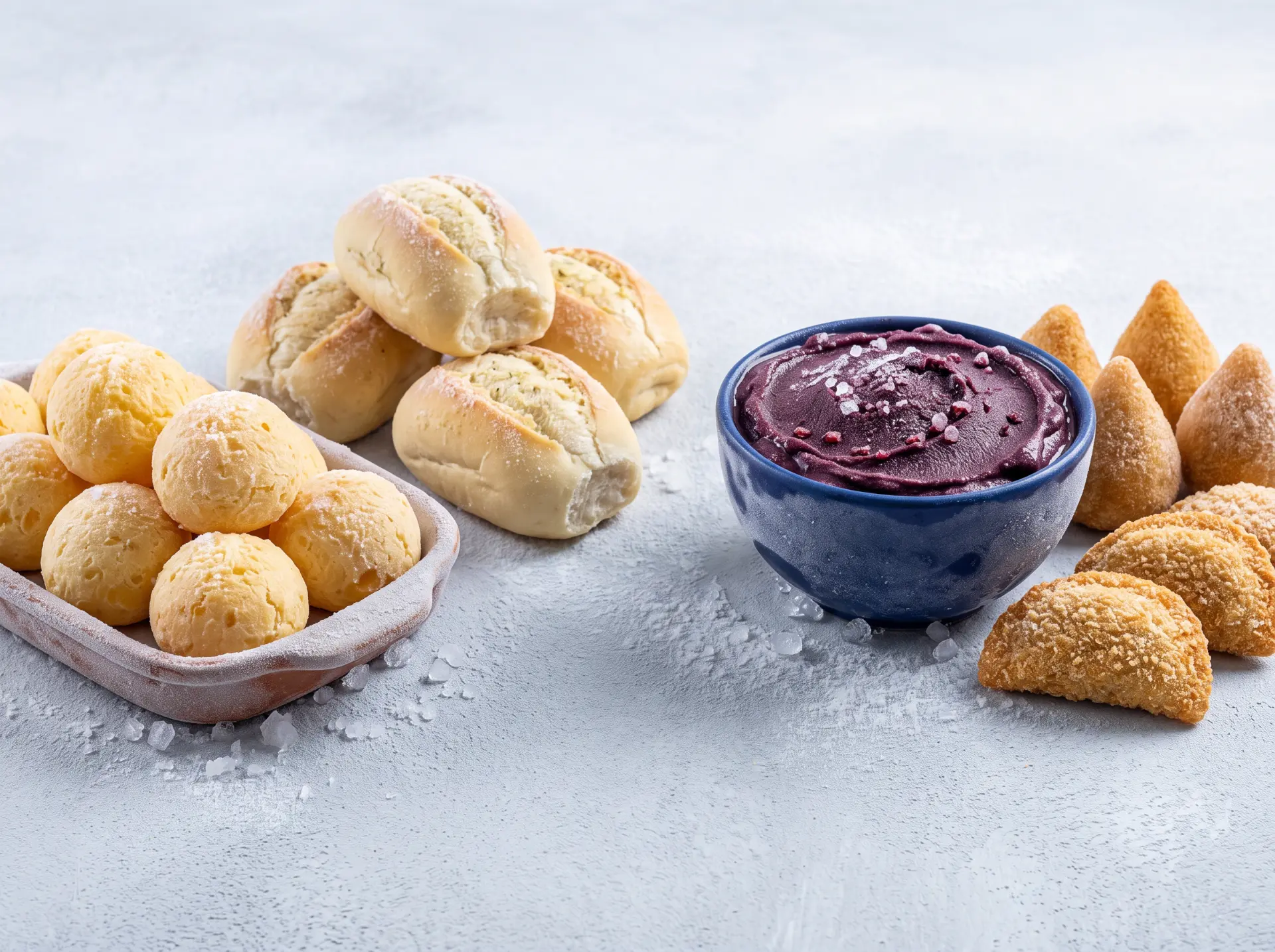 Pão de queijo, pão de alho, açaí e salgados congelados