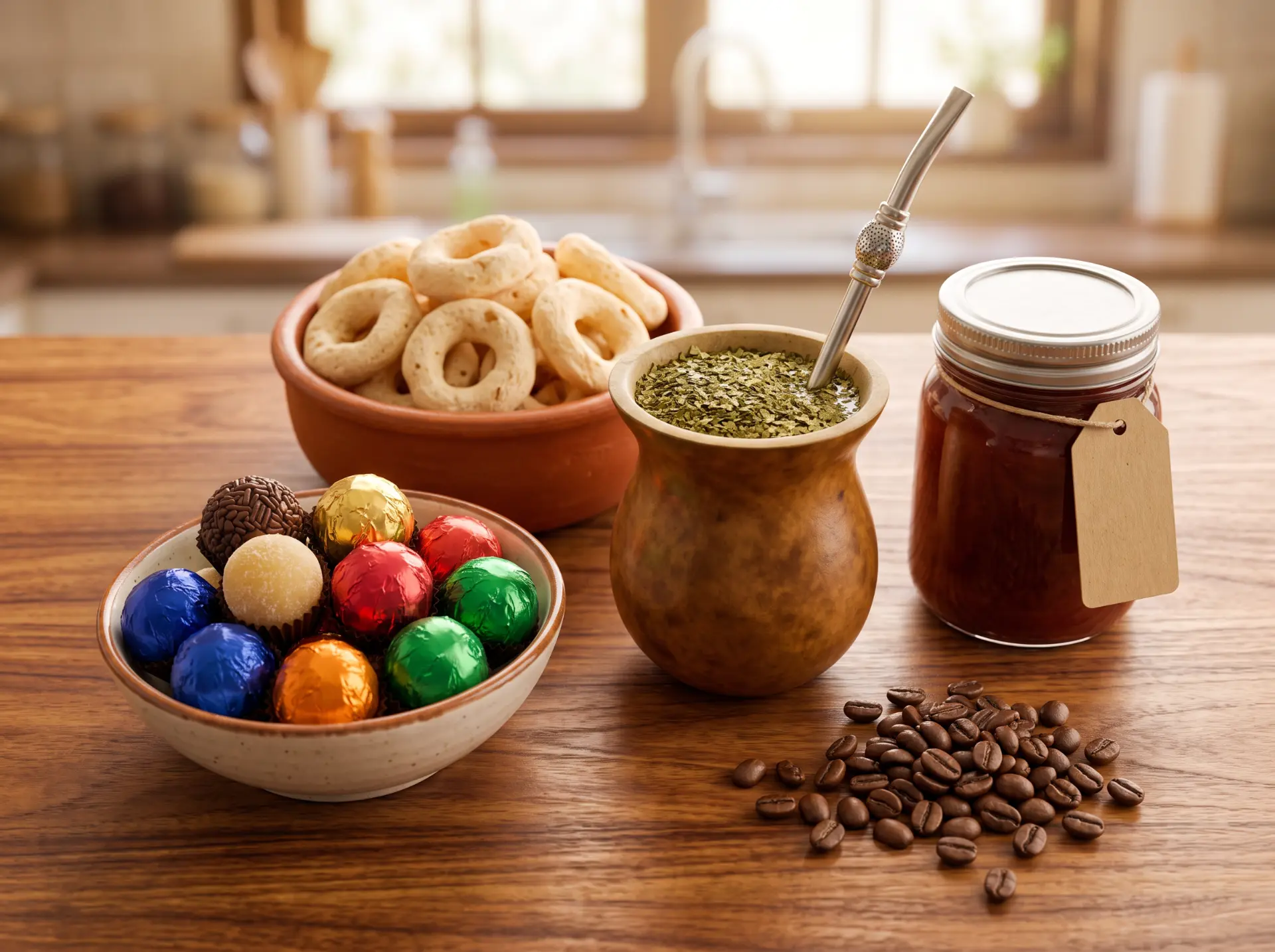 Doces, biscoitos de polvilho, erva-mate e café